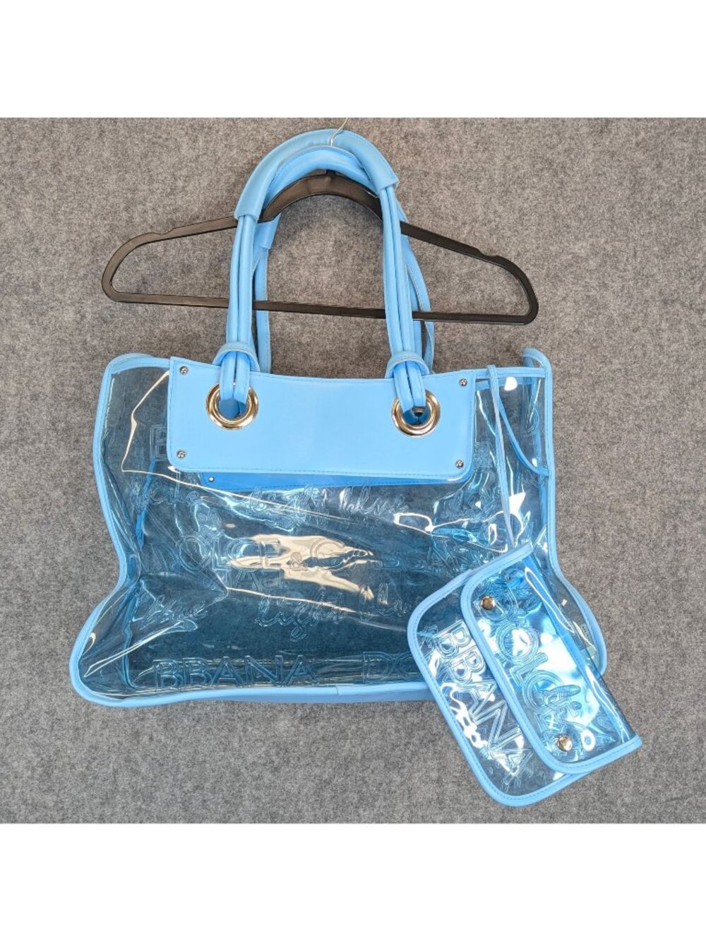Dolce & Gabbana Blue Transparent Tote Bag w Pouch Wallet Silver Hardware